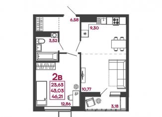 Продается 2-комнатная квартира, 46.2 м2, Пенза, улица Измайлова, 41В