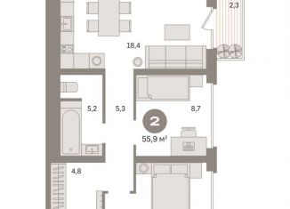 Продам 2-ком. квартиру, 55.9 м2, Москва, ЮВАО