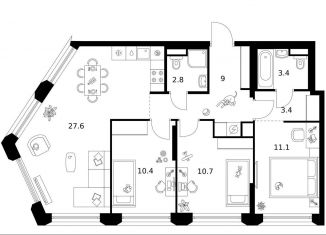 Продам 3-ком. квартиру, 78.4 м2, Москва, жилой комплекс Москворечье, 1.3, метро Кантемировская