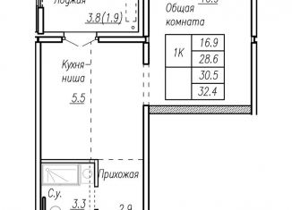 1-комнатная квартира на продажу, 30.5 м2, Барнаул