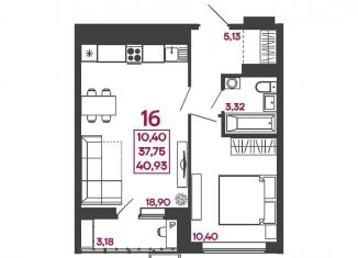 1-ком. квартира на продажу, 40.9 м2, Пенза, улица Измайлова, 41В