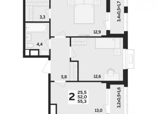 Продается 2-ком. квартира, 55.3 м2, аул Новая Адыгея