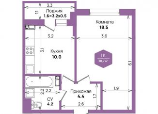 Продаю 1-ком. квартиру, 38.7 м2, Краснодарский край, улица Героя Владислава Посадского, 14/1