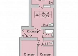 Продаю двухкомнатную квартиру, 56 м2, Новосибирск, улица Юности, 7