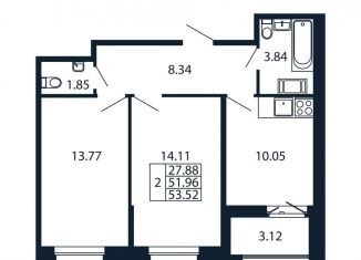 Продается 2-ком. квартира, 55.1 м2, городской посёлок Новоселье