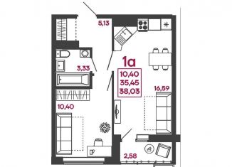 Продам 1-комнатную квартиру, 38 м2, Пензенская область, улица Измайлова, 41В