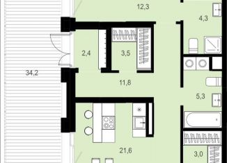 Продается двухкомнатная квартира, 123.3 м2, Новосибирская область, улица Никитина, 10к3