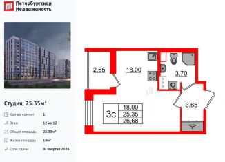 Продается квартира студия, 25.4 м2, Санкт-Петербург, муниципальный округ Коломяги