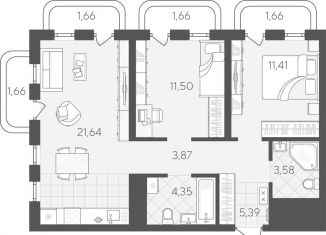 Продажа 2-комнатной квартиры, 68.4 м2, Тюмень, Калининский округ, улица Вадима Бованенко, 11