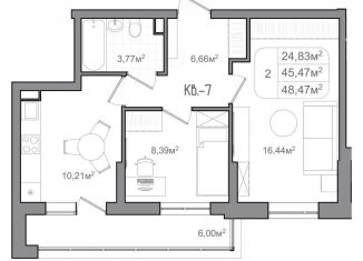 Продам 2-комнатную квартиру, 48.5 м2, Волгоград, Советский район, улица Чебышева, 38/1