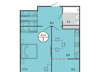 Продается 1-комнатная квартира, 43.4 м2, Георгиевск