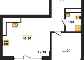 Продаю 1-ком. квартиру, 42.9 м2, Воронеж, Железнодорожный район