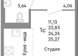 1-комнатная квартира на продажу, 24.3 м2, Челябинск, Нефтебазовая улица, 1к2