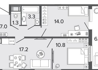 Продажа 2-комнатной квартиры, 53.6 м2, Санкт-Петербург, Плесецкая улица, 17, ЖК Ультра Сити