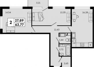 Продам трехкомнатную квартиру, 63.8 м2, Санкт-Петербург, метро Проспект Просвещения