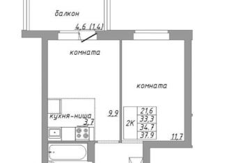 Продам 2-комнатную квартиру, 36 м2, Барнаул, ЖК Мирный
