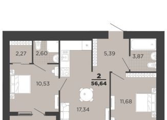 Продажа 2-комнатной квартиры, 56.6 м2, Рязань, ЖК Юный