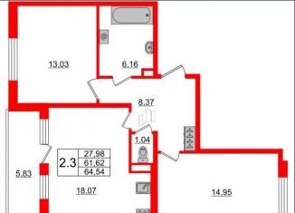 Продам 2-комнатную квартиру, 64.5 м2, Санкт-Петербург, Комендантский проспект, муниципальный округ Озеро Долгое