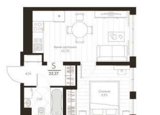 Продажа 1-комнатной квартиры, 33.4 м2, посёлок Молодёжный