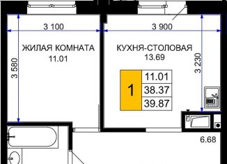 Продажа 1-комнатной квартиры, 39.9 м2, Краснодар