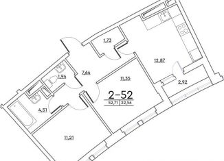 Двухкомнатная квартира на продажу, 52.6 м2, Санкт-Петербург, Планерная улица, 91к2, ЖК Нью Тайм