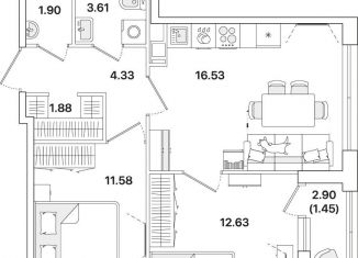 Продаю двухкомнатную квартиру, 53.9 м2, Санкт-Петербург, метро Академическая