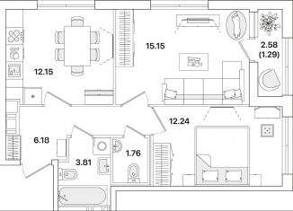 Продам 2-комнатную квартиру, 52.6 м2, Санкт-Петербург, метро Академическая