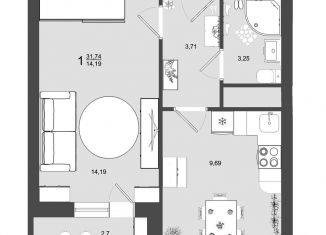 Продам 1-комнатную квартиру, 31.7 м2, Клин