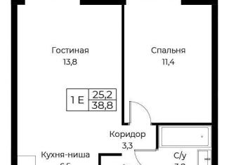 1-комнатная квартира на продажу, 38.8 м2, Москва, ЮЗАО, улица Намёткина, 10Д