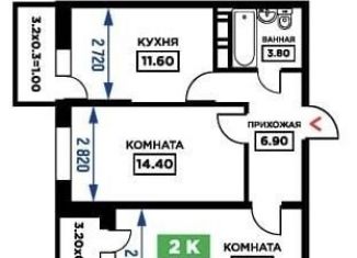 2-комнатная квартира на продажу, 55.4 м2, Краснодар, Дубравная улица, 1, микрорайон Молодёжный