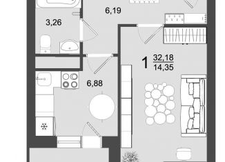 Продается однокомнатная квартира, 32.2 м2, Клин