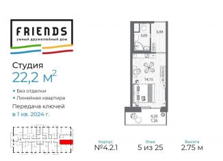 Продается квартира студия, 21.7 м2, Санкт-Петербург, метро Проспект Просвещения