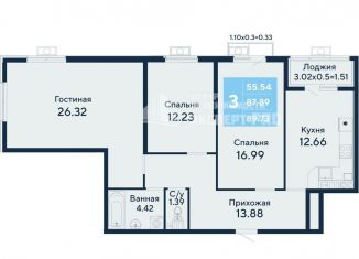 Трехкомнатная квартира на продажу, 89.7 м2, село Мирное, улица Труда, 44