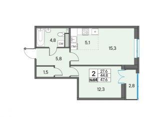 Продажа двухкомнатной квартиры, 47.6 м2, Карелия