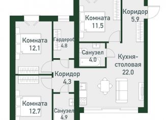 Продаю трехкомнатную квартиру, 82.2 м2, Челябинская область