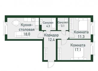 2-ком. квартира на продажу, 66.3 м2, Челябинская область