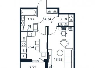 Продам 1-комнатную квартиру, 35.4 м2, Ленинградская область