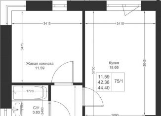 Продается однокомнатная квартира, 44.4 м2, Татарстан