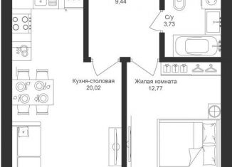 Продается 1-комнатная квартира, 52.1 м2, Татарстан