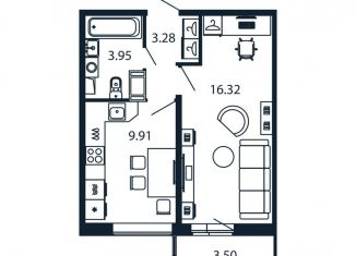 Однокомнатная квартира на продажу, 34.5 м2, Мурино