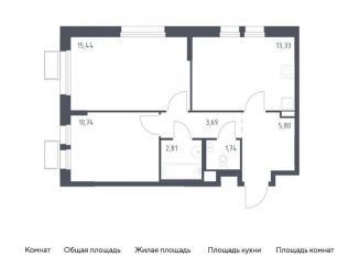 Продается 2-ком. квартира, 53.6 м2, Московская область, жилой комплекс Квартал Ивакино, к3