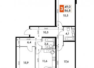 3-комнатная квартира на продажу, 86.8 м2, Калужская область