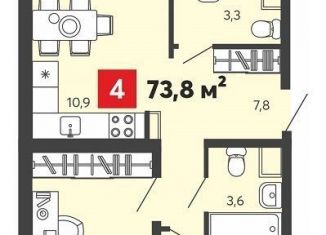 Продажа 4-комнатной квартиры, 73.8 м2, село Засечное