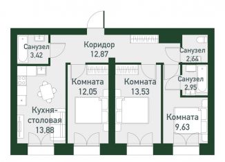 Продажа 3-комнатной квартиры, 74.4 м2, Екатеринбург, Ленинский район
