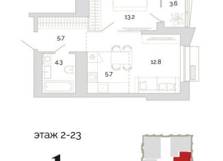 Продам однокомнатную квартиру, 45.3 м2, Пензенская область