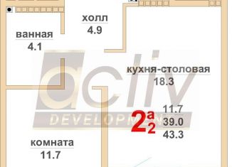 Продам 2-комнатную квартиру, 43.3 м2, Свердловская область, Красноармейская улица, 13
