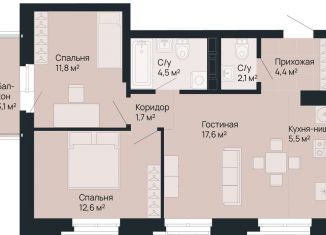 Продажа 2-комнатной квартиры, 61.1 м2, Нижний Новгород, метро Стрелка
