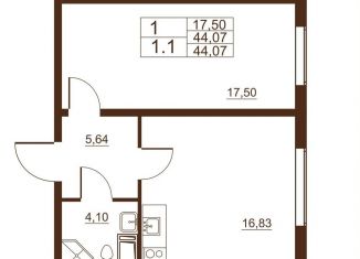 1-комнатная квартира на продажу, 44.1 м2, Санкт-Петербург