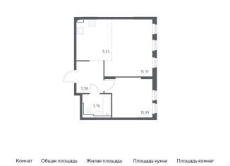 1-комнатная квартира на продажу, 45.3 м2, село Остафьево, жилой комплекс Остафьево, к19