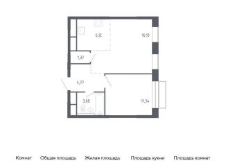 Однокомнатная квартира на продажу, 43.4 м2, Балашиха, жилой квартал Новоград Павлино, к6